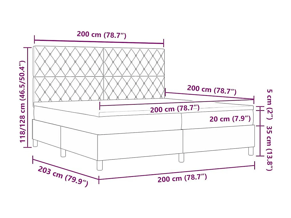 Lit à ressorts avec matelas Gris foncé 200 x 200 cm tissu