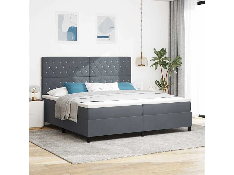 Lit à ressorts avec matelas Gris foncé 200 x 200 cm tissu