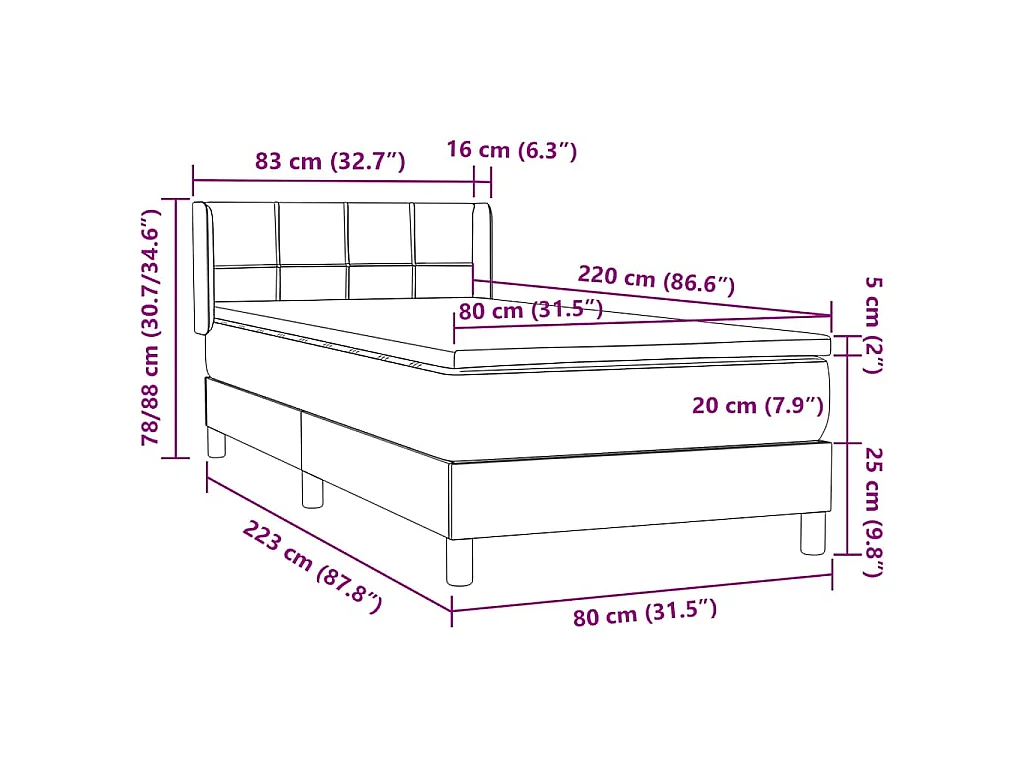 Giroletto a Molle con Materasso Rosa 80x220 cm Velluto