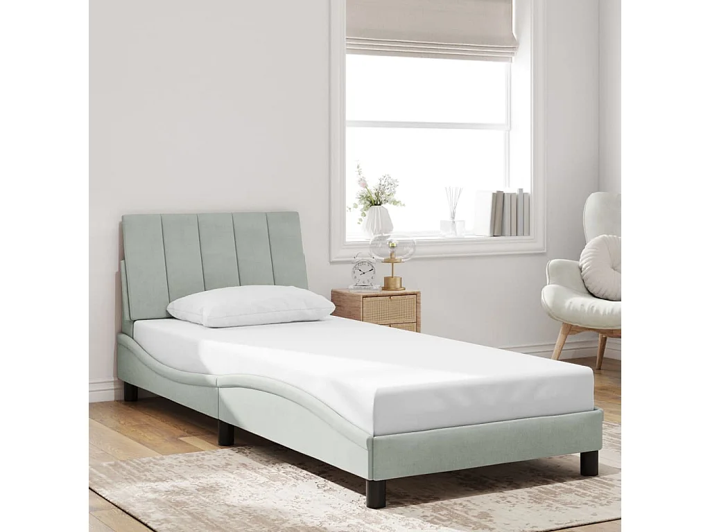 Cadre de lit avec LED sans matelas Hanko gris clair 80x200 cm velours