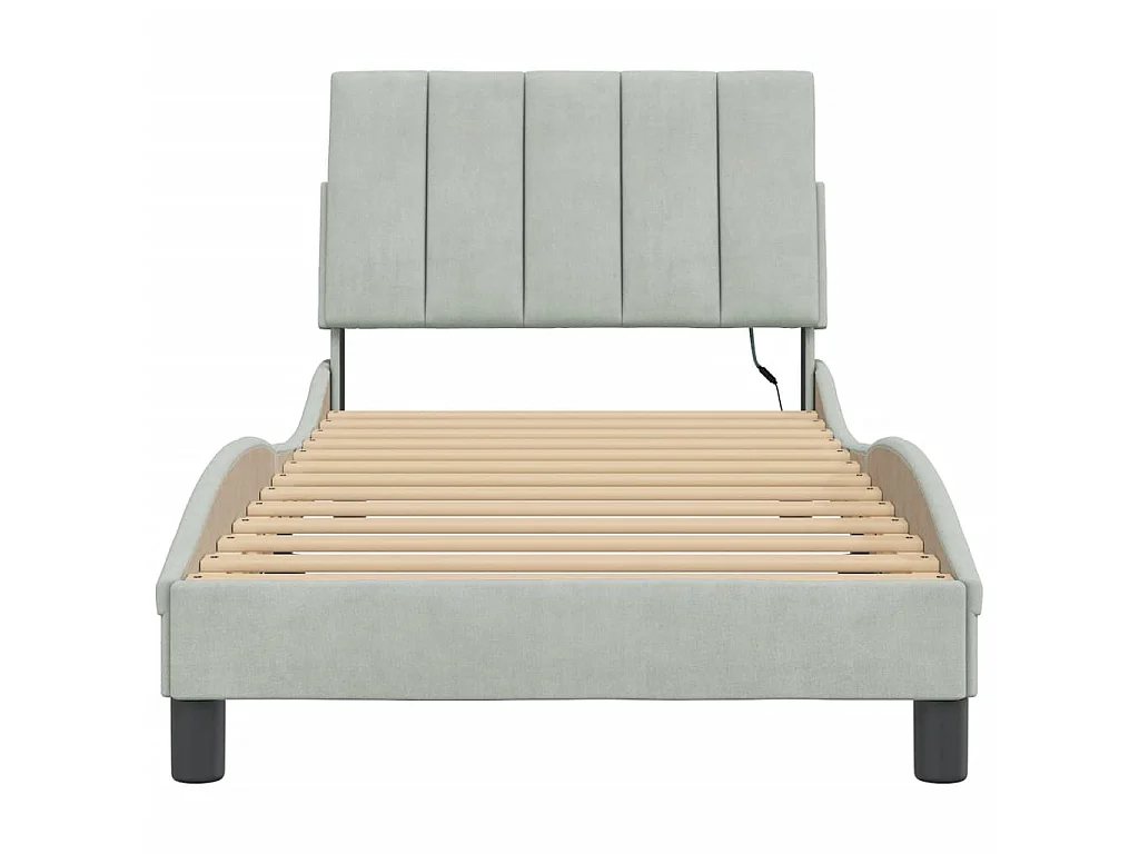 Bedframe met LED zonder matras "Hanko" fluweel lichtgrijs 80x200 cm