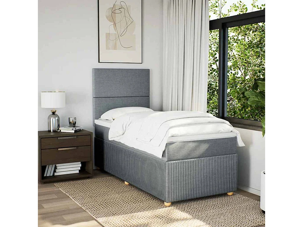 Boxspringbett mit Matratze Hellgrau 80x200 cm Stoff