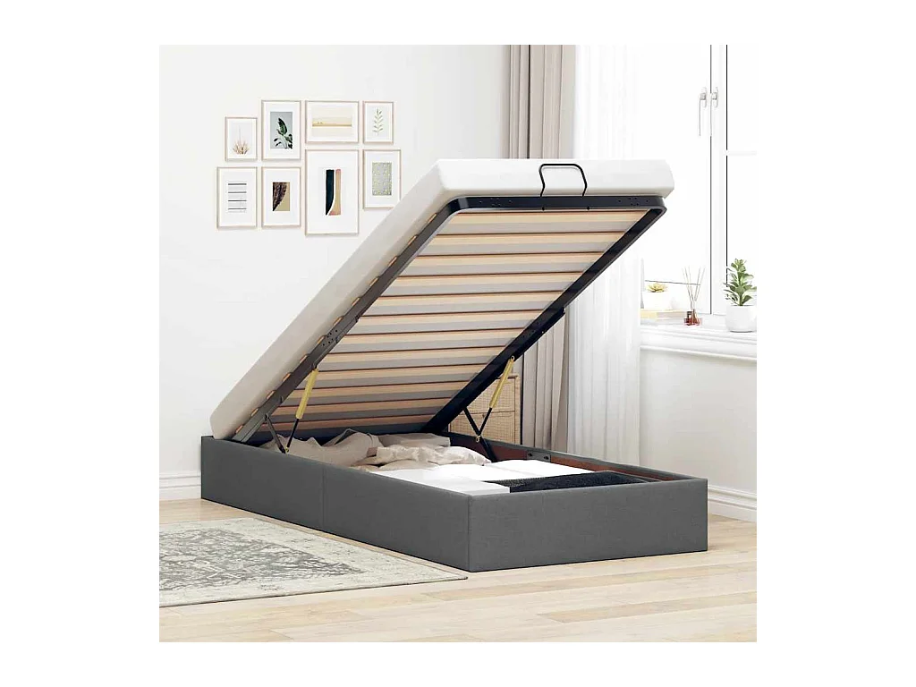 Cadre de lit ottoman sans matelas gris foncé 80x200 cm tissu