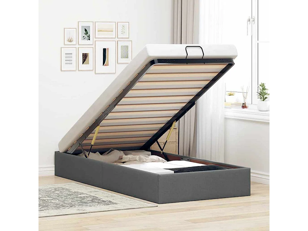 Estructura cama otomana sin colchón tela gris oscuro 80x200cm