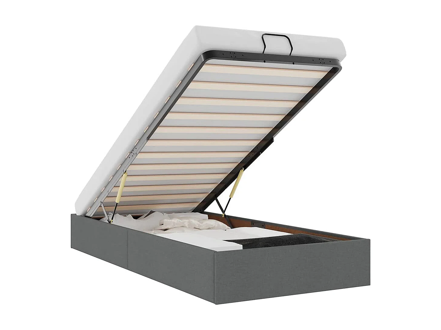 Estructura cama otomana sin colchón tela gris oscuro 80x200cm