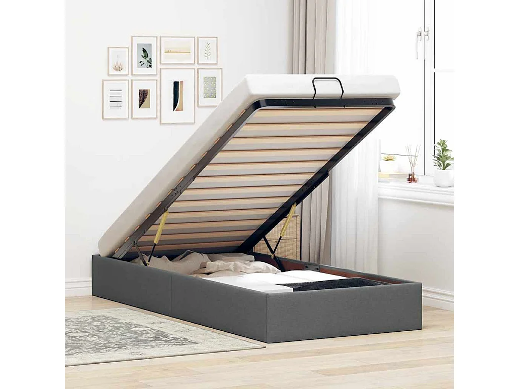 Estrutura de cama otomana sem colchão 80x200 cm cinzento escuro