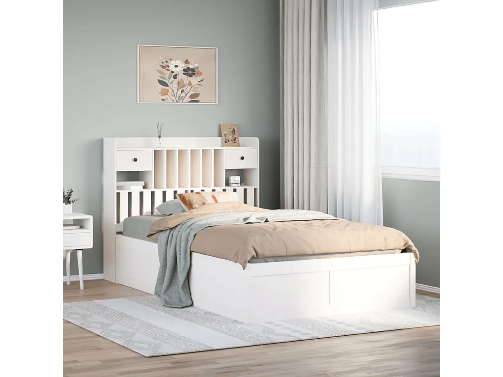 Cama sem colchão 135x190 cm madeira de pinho maciça branco