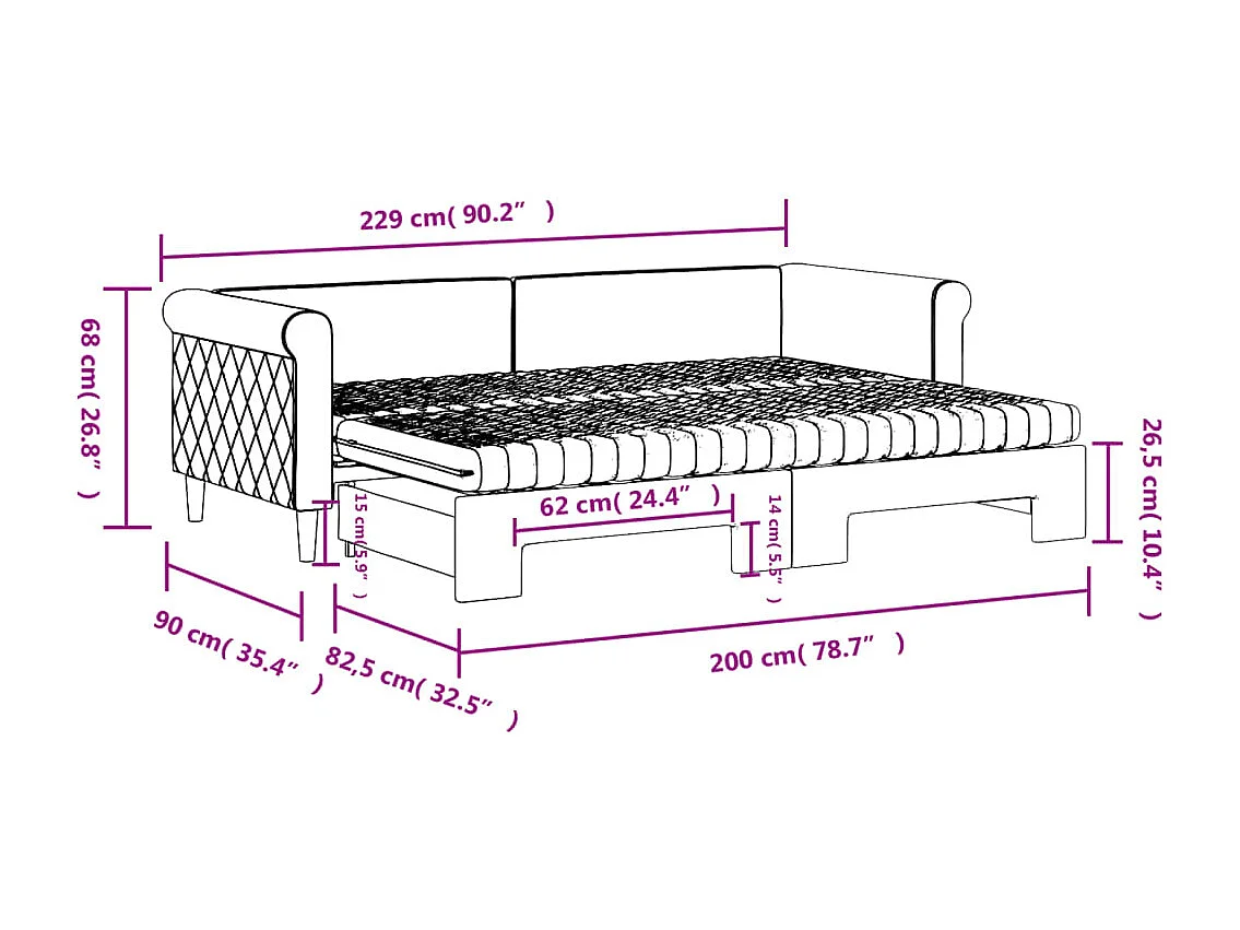 Slaapbank onderschuifbed matrassen 80x200cm fluweel donkergrijs