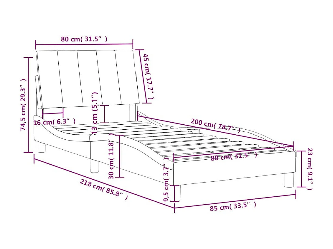 Cadre de lit sans matelas Hanko noir 80x200 cm velours