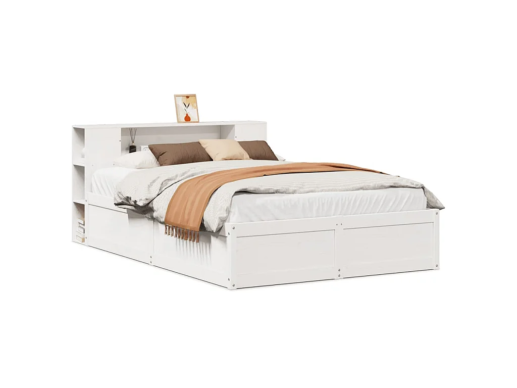 Cadre de lit sans matelas blanc 135x190 cm bois de pin massif