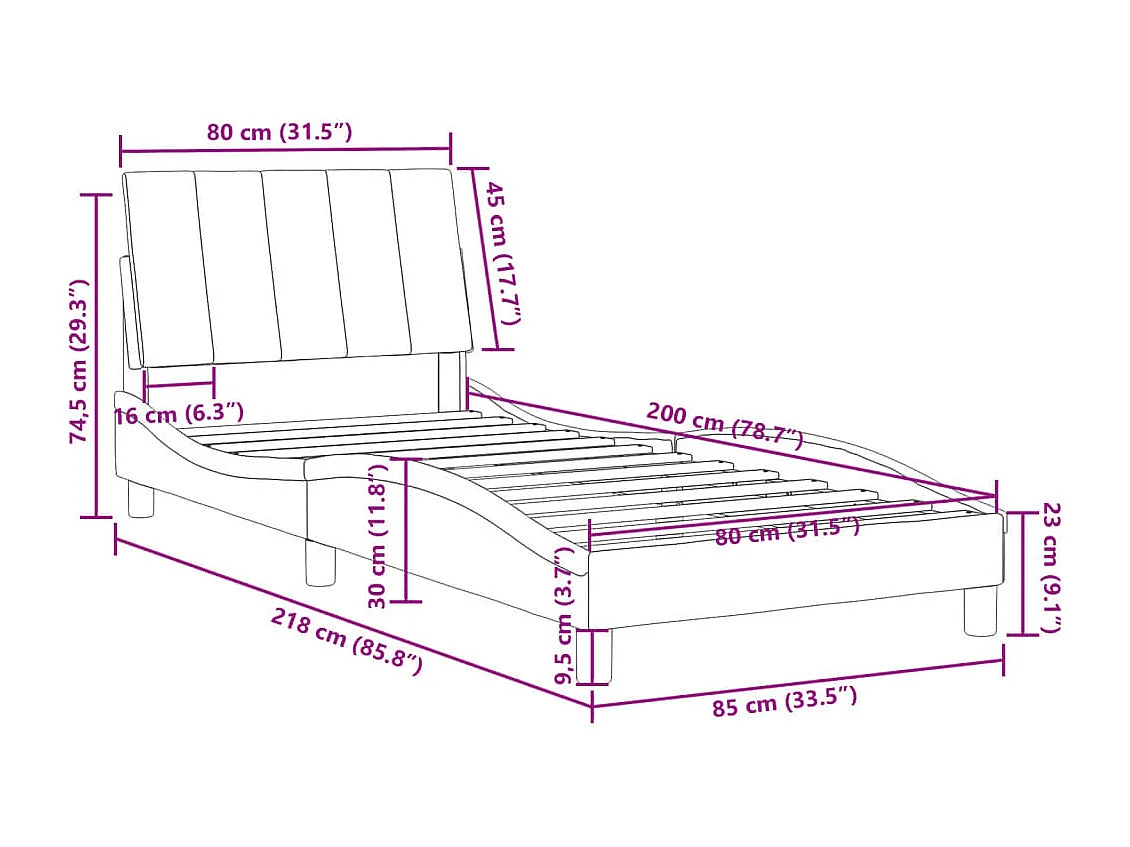 Cadre de lit sans matelas Hanko bleu 80x200 cm velours