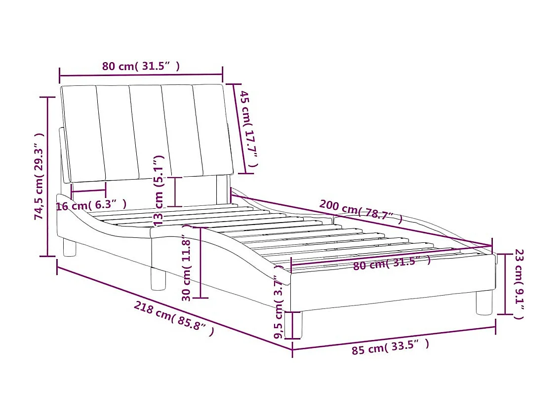 Cadre de lit sans matelas Hanko bleu 80x200 cm velours