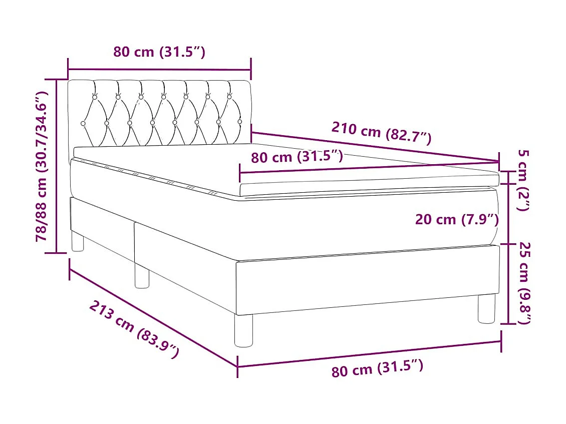 Boxspring met matras fluweel lichtgrijs 80x210 cm