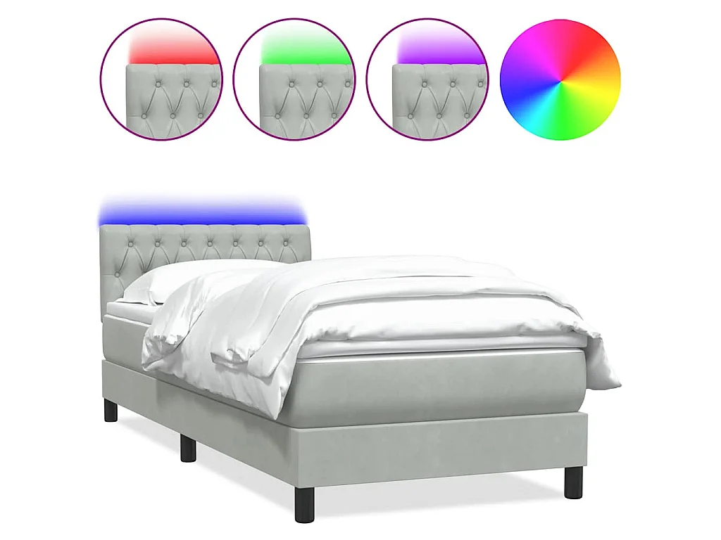 Boxspringbett mit Matratze & LED Hellgrau 80x210 cm Samt