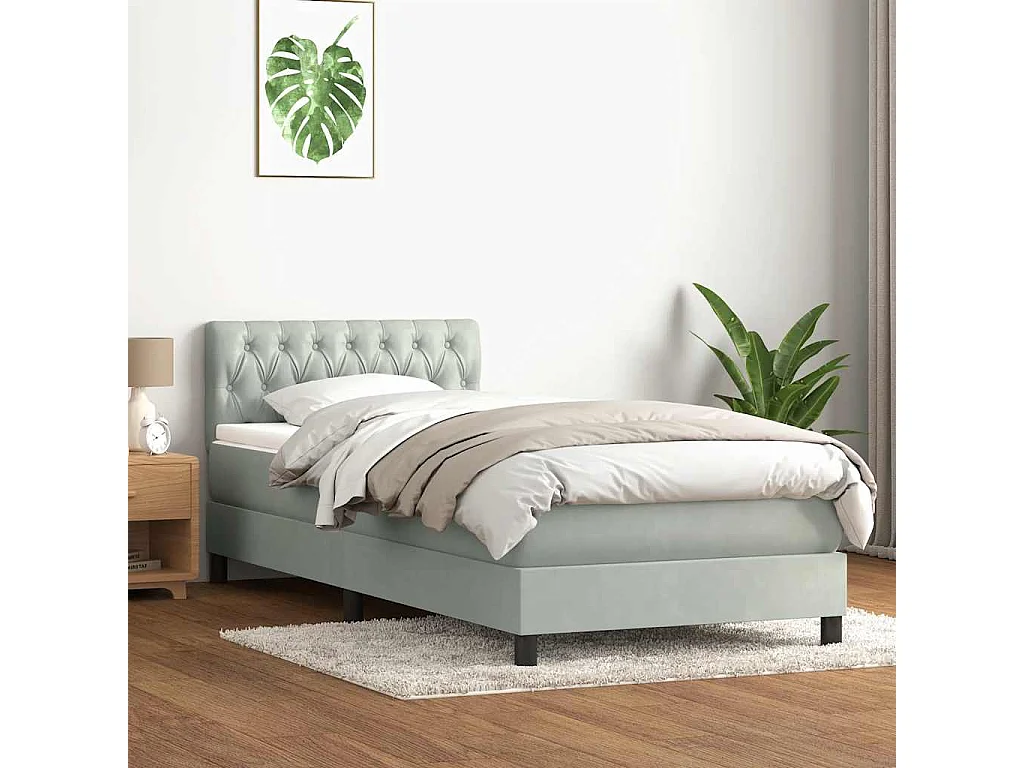 Boxspringbett mit Matratze & LED Hellgrau 80x210 cm Samt