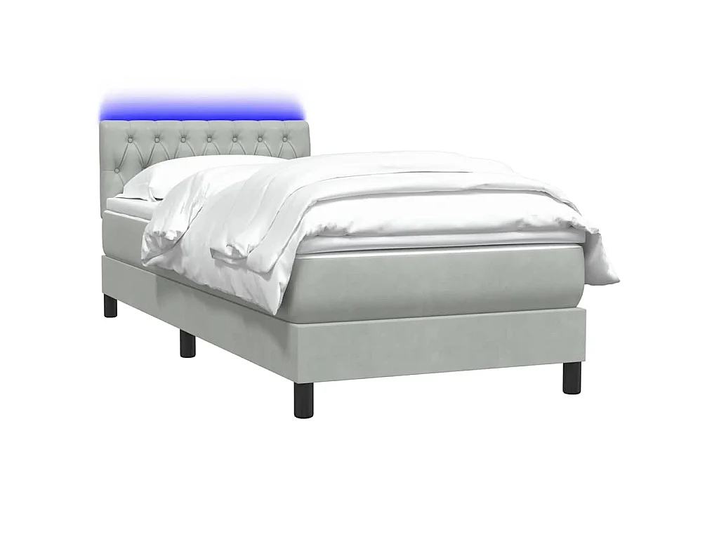 Boxspringbett mit Matratze & LED Hellgrau 80x210 cm Samt