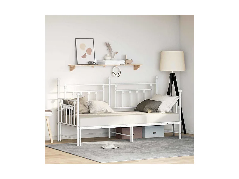 Cadre de lit de jour avec tête de lit Blanc 75 x 190 cm Acier