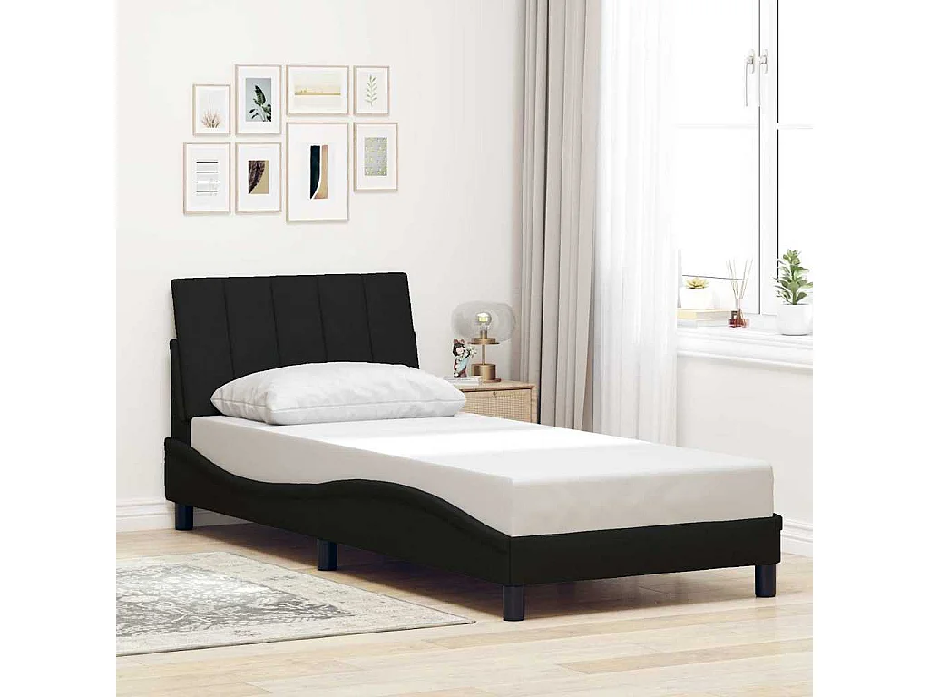 Cadre de lit sans matelas Hanko noir 80x200 cm tissu