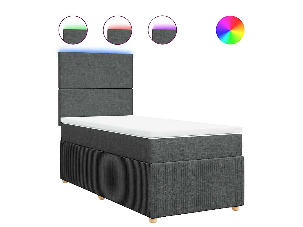 Cama box spring con colchón tela gris oscuro 80x200 cm