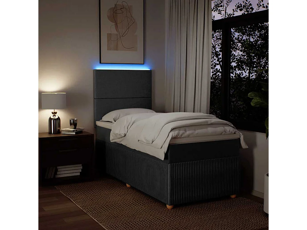 Cama box spring con colchón tela gris oscuro 80x200 cm