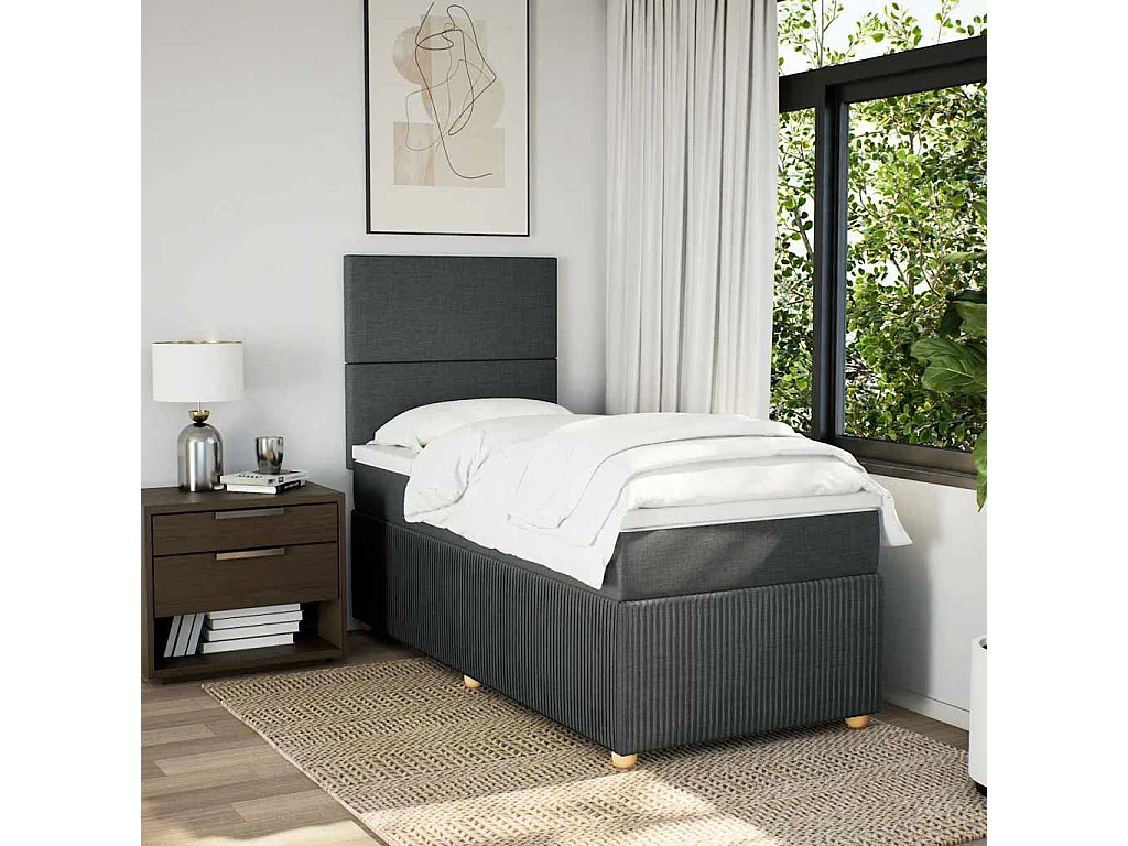 Cama box spring con colchón tela gris oscuro 80x200 cm