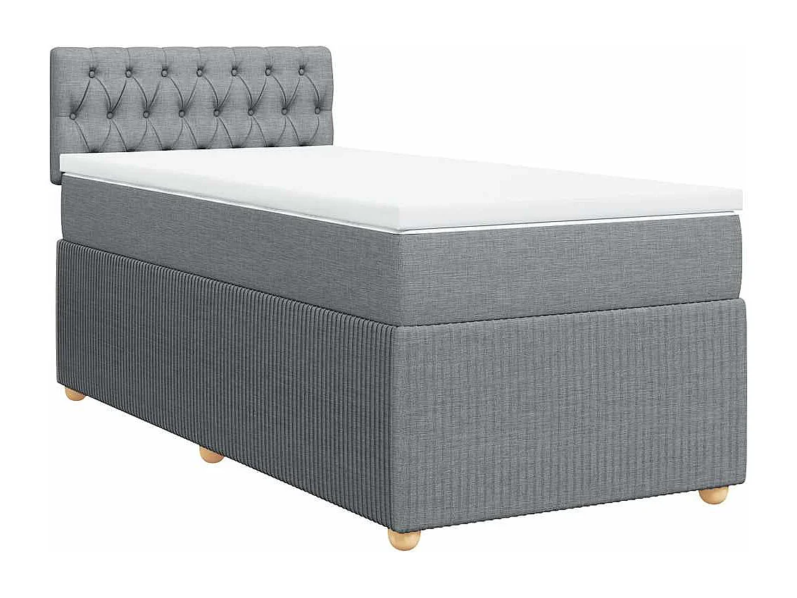 Cama box spring con colchón tela gris claro 80x200 cm