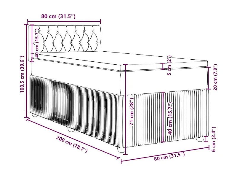Sommier à lattes de lit avec matelas gris clair 80x200 cm tissu