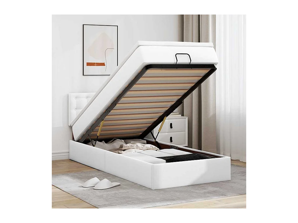 Cadre de lit ottoman avec matelas blanc pur 80x200cm similicuir