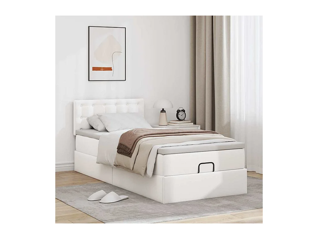 Cadre de lit ottoman avec matelas blanc pur 80x200cm similicuir