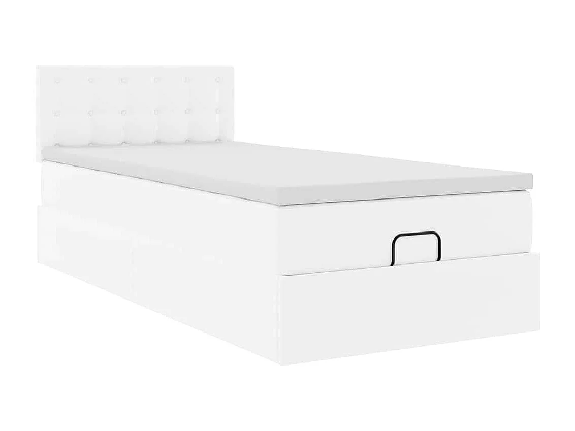 Cadre de lit ottoman avec matelas blanc pur 80x200cm similicuir