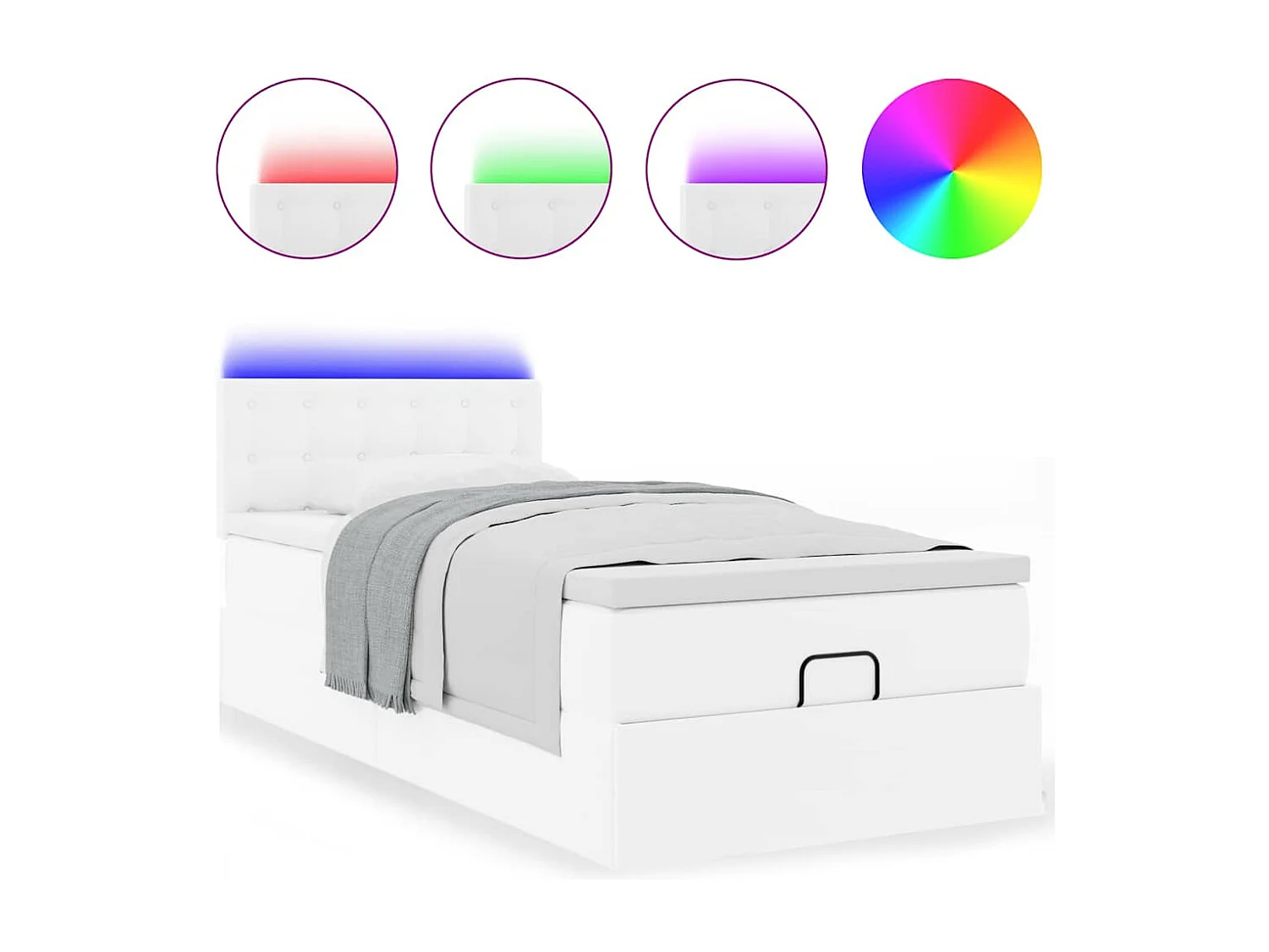 Cadre de lit ottoman avec matelas blanc pur 80x200cm similicuir