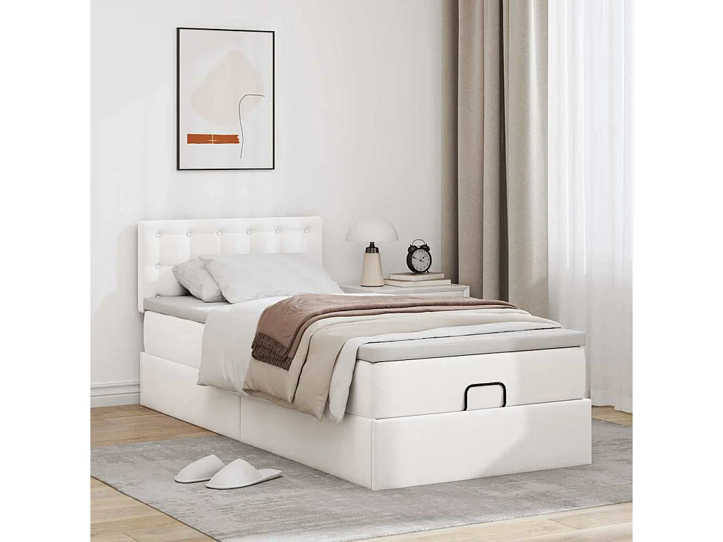 Ottoman-Bett mit Matratzen & LEDs Reinweiß 80x200 cm Kunstleder