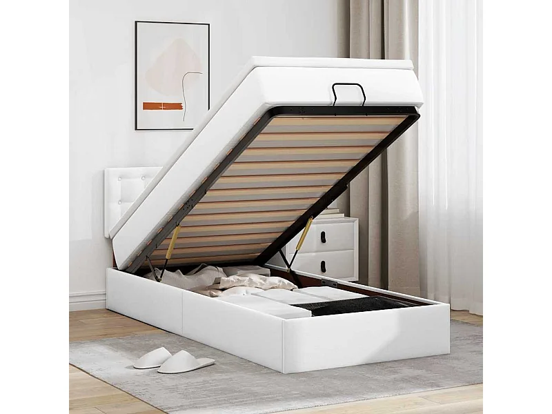 Estrutura de cama otomana com colchão 80x200 cm branco puro