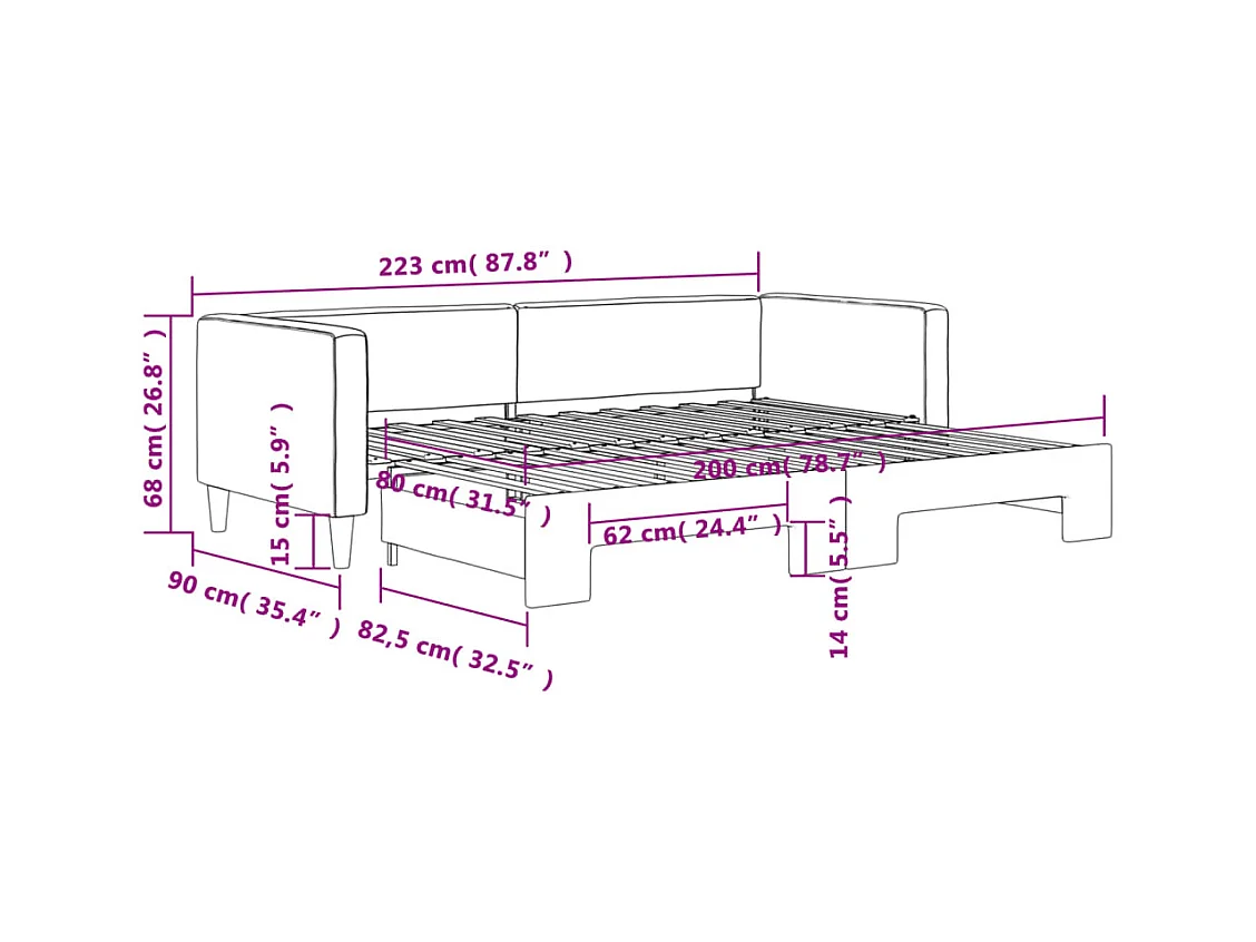 Slaapbank met onderschuifbed 80x200 cm stof crèmekleurig