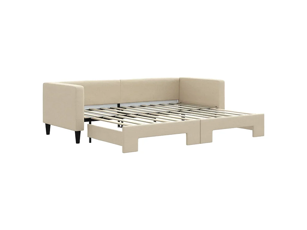 Slaapbank met onderschuifbed 80x200 cm stof crèmekleurig