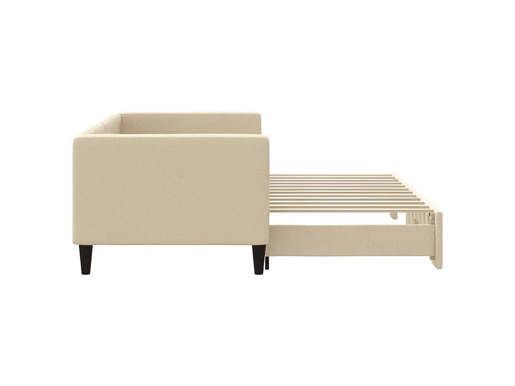 Slaapbank met onderschuifbed 80x200 cm stof crèmekleurig