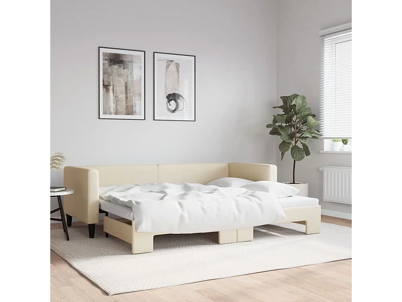 Tagesbett Ausziehbar Creme 80x200 cm Stoff