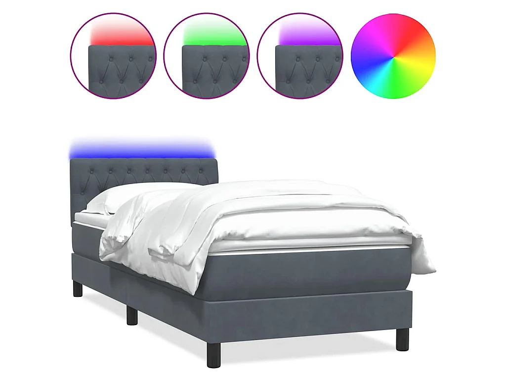 Boxspringbett mit Matratze & LED Dunkelgrau 80x210 cm Samt