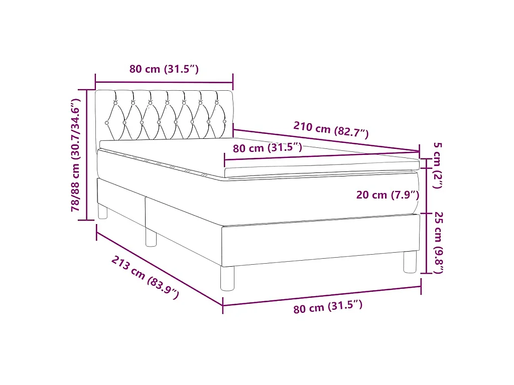 Boxspringbett mit Matratze & LED Dunkelgrau 80x210 cm Samt