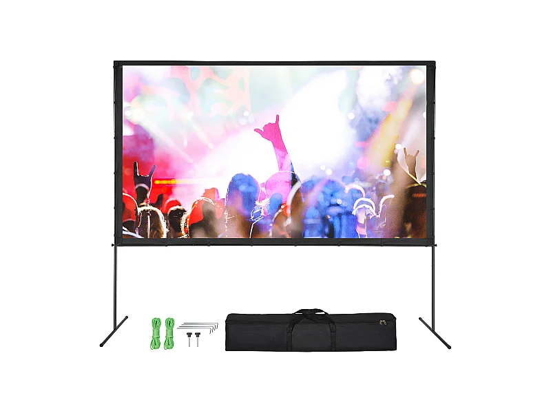 Portabler Projektionsbildschirm SucceBuy mit Ständer, 305 cm, 16:9 HD Doppelseitig Knickfest mit Großem Sichtwinkel, für Heimkino-Projektoren