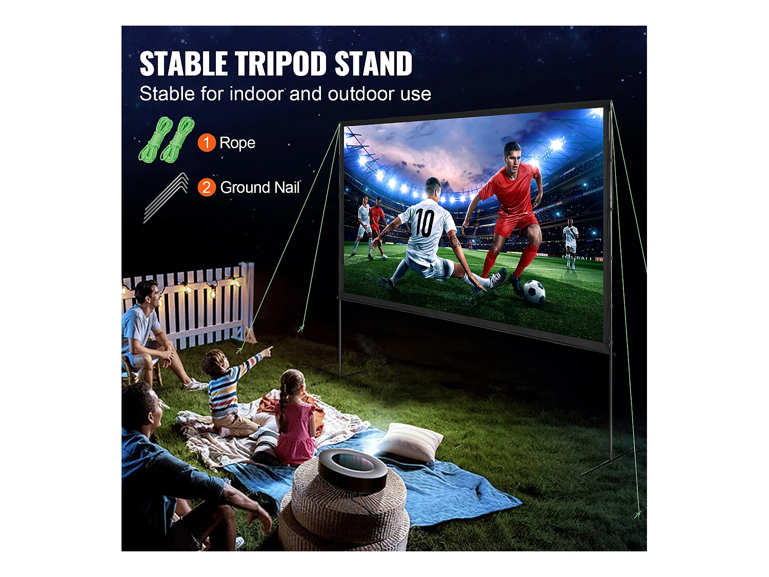 Écran de Projection SucceBuy sur Pied Portable, 305 cm, 16:9 HD Double Face Anti-Plis Grand Angle de Vision, pour Vidéoprojecteurs Cinéma Maison