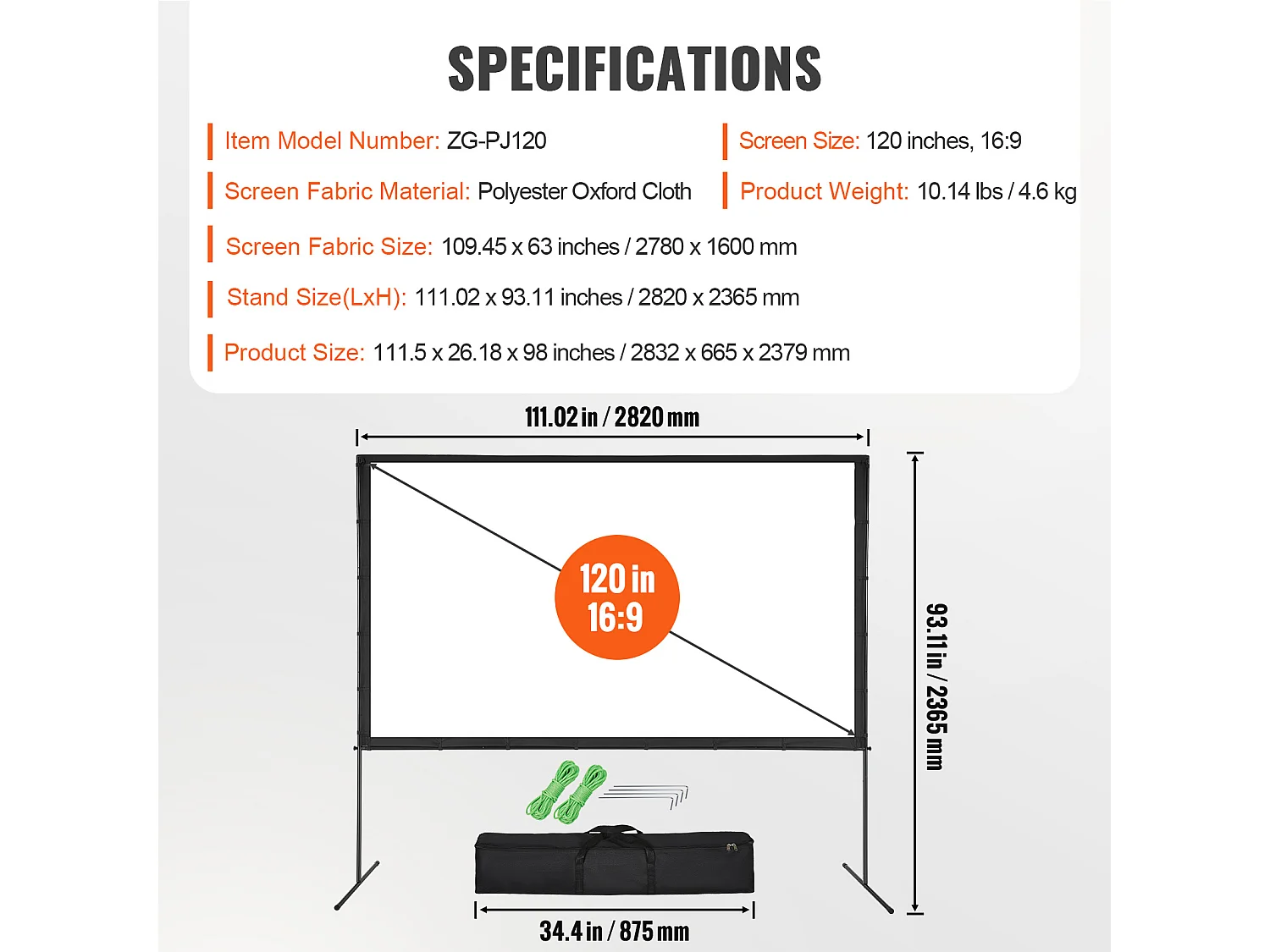 Écran de Projection SucceBuy sur Pied Portable, 305 cm, 16:9 HD Double Face Anti-Plis Grand Angle de Vision, pour Vidéoprojecteurs Cinéma Maison