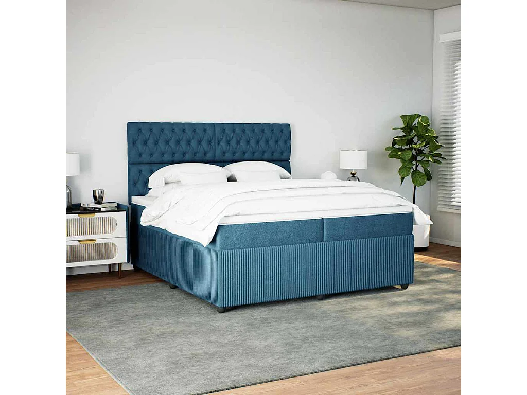 Cama box spring con colchón terciopelo azul 200x200 cm
