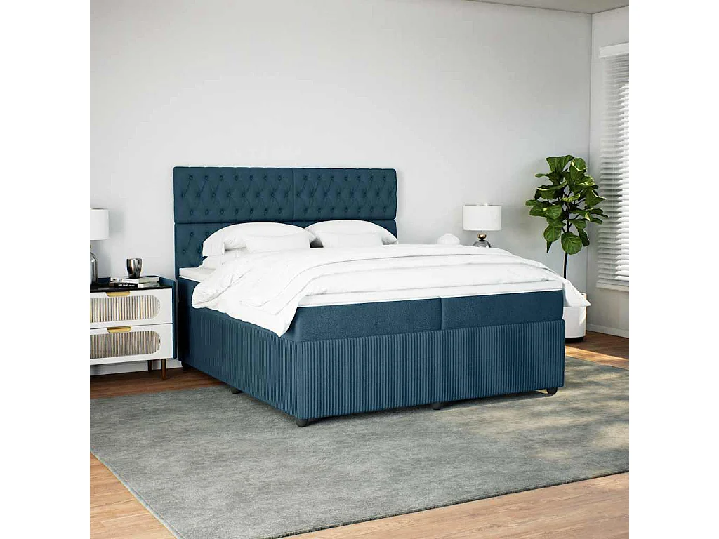 Sommier à lattes de lit et matelas Bleu 200x200 cm velours