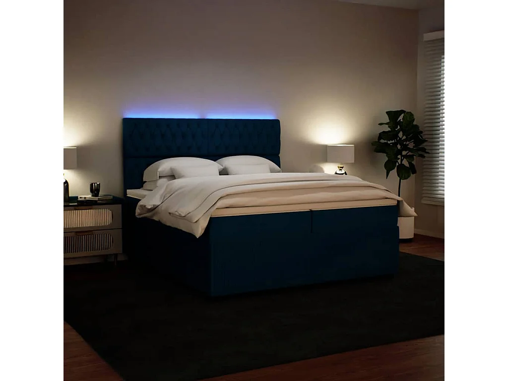 Giroletto a Molle con Materasso Blu 200x200 cm in Velluto