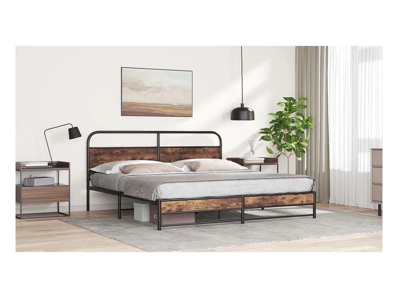 Cadre de lit sans matelas 150x200 cm chêne fumé bois ingénierie
