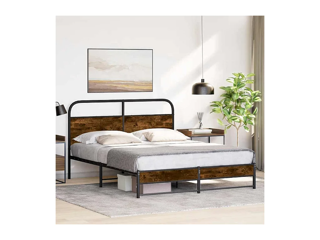 Cadre de lit sans matelas 150x200 cm chêne fumé bois ingénierie