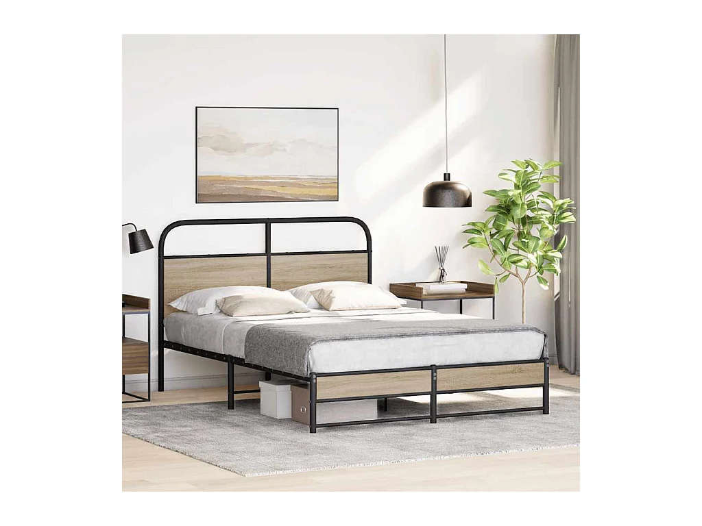 Cadre de lit sans matelas 150x200 cm chêne fumé bois ingénierie