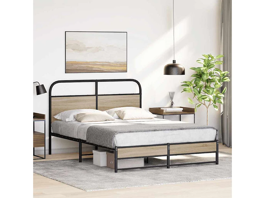 Estructura de cama sin colchón 150x200 cm madera roble ahumado