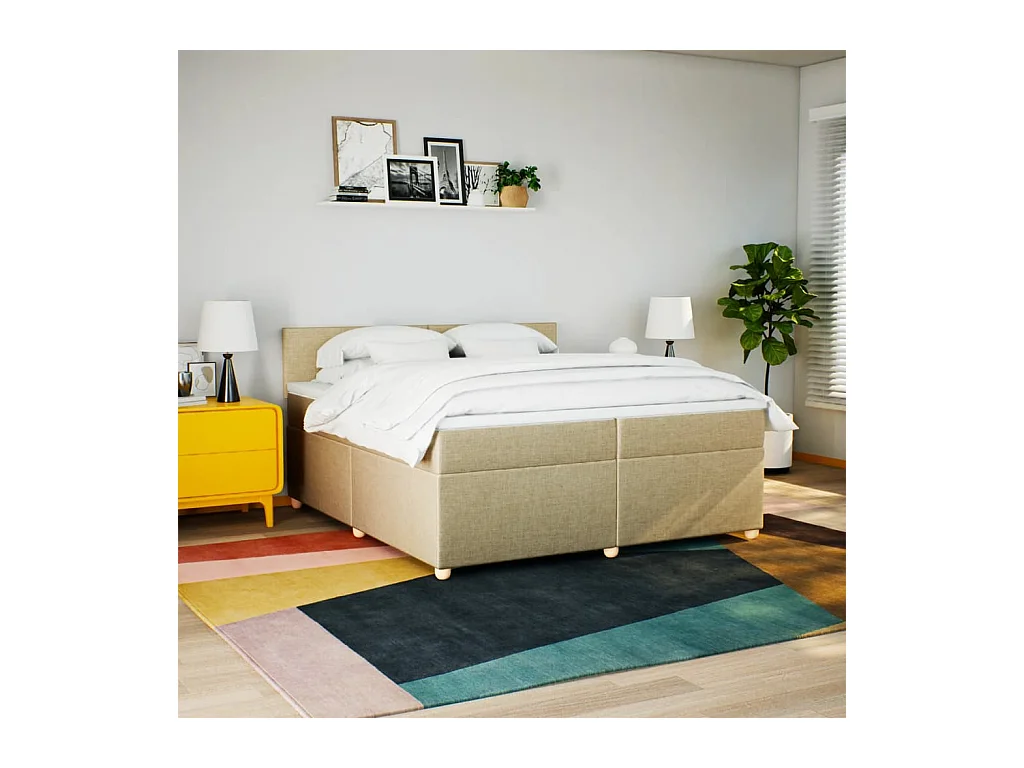 Giroletto a Molle con Materasso Crema 200x200 cm in Tessuto